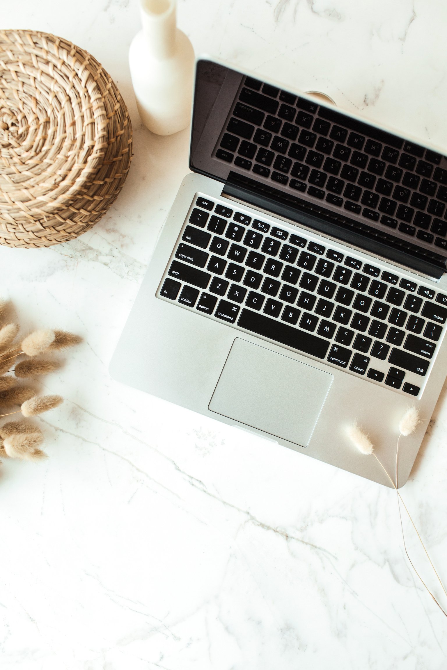 Laptop on Modern Home Office Desk Flatlay